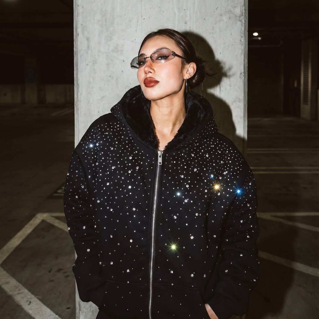 Xyero Rhinestone Galaxy Zip Up (Fur Lined)